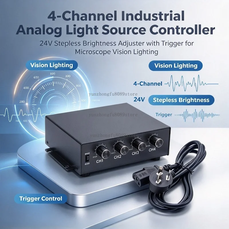 4-Channel Industrial Analog Light Source Controller, 24V Stepless Brightness Adjuster with Trigger