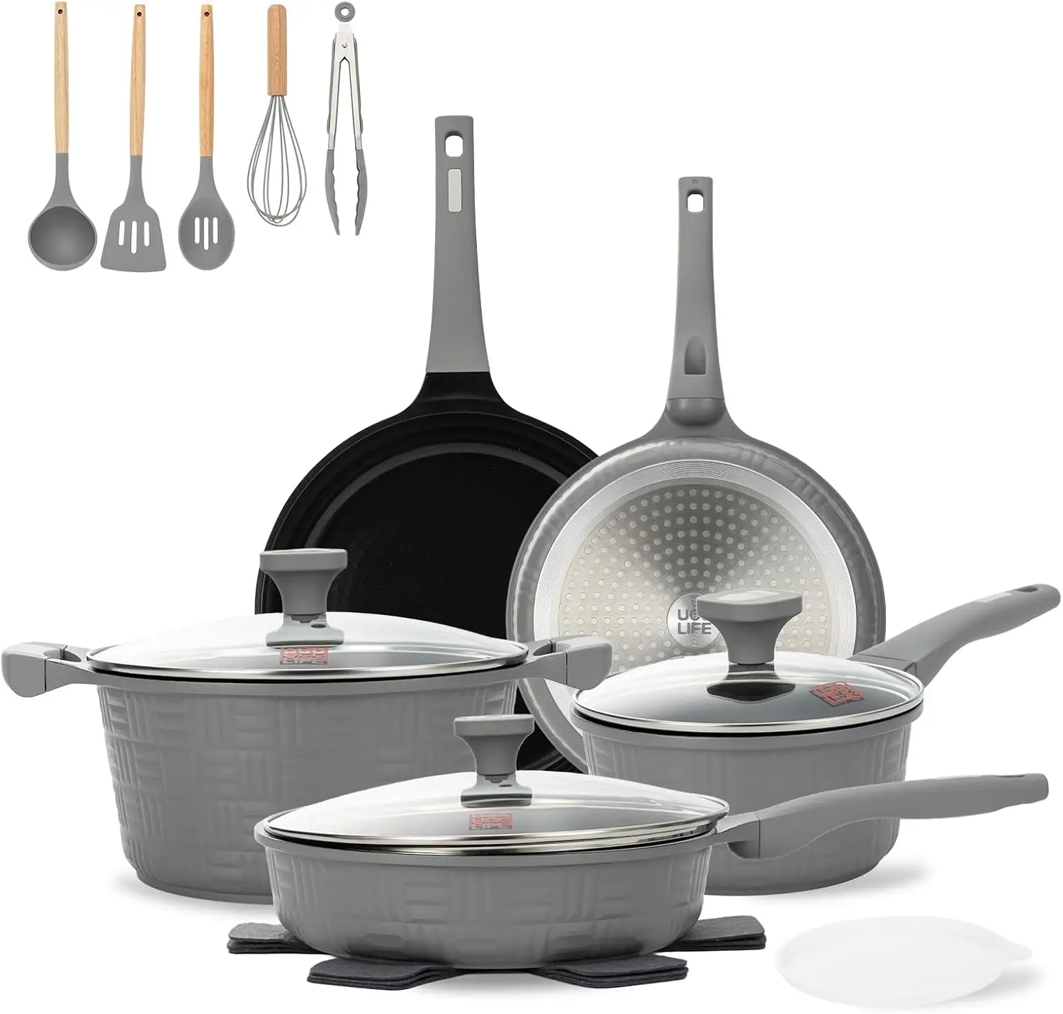 

UCCLIFE 17-PCS Pots and Pans Set Non Stick, Induction Cookware Set, Non-toxic Kitchen Cooking Set, Frying Pan, Saucepan Stock Po
