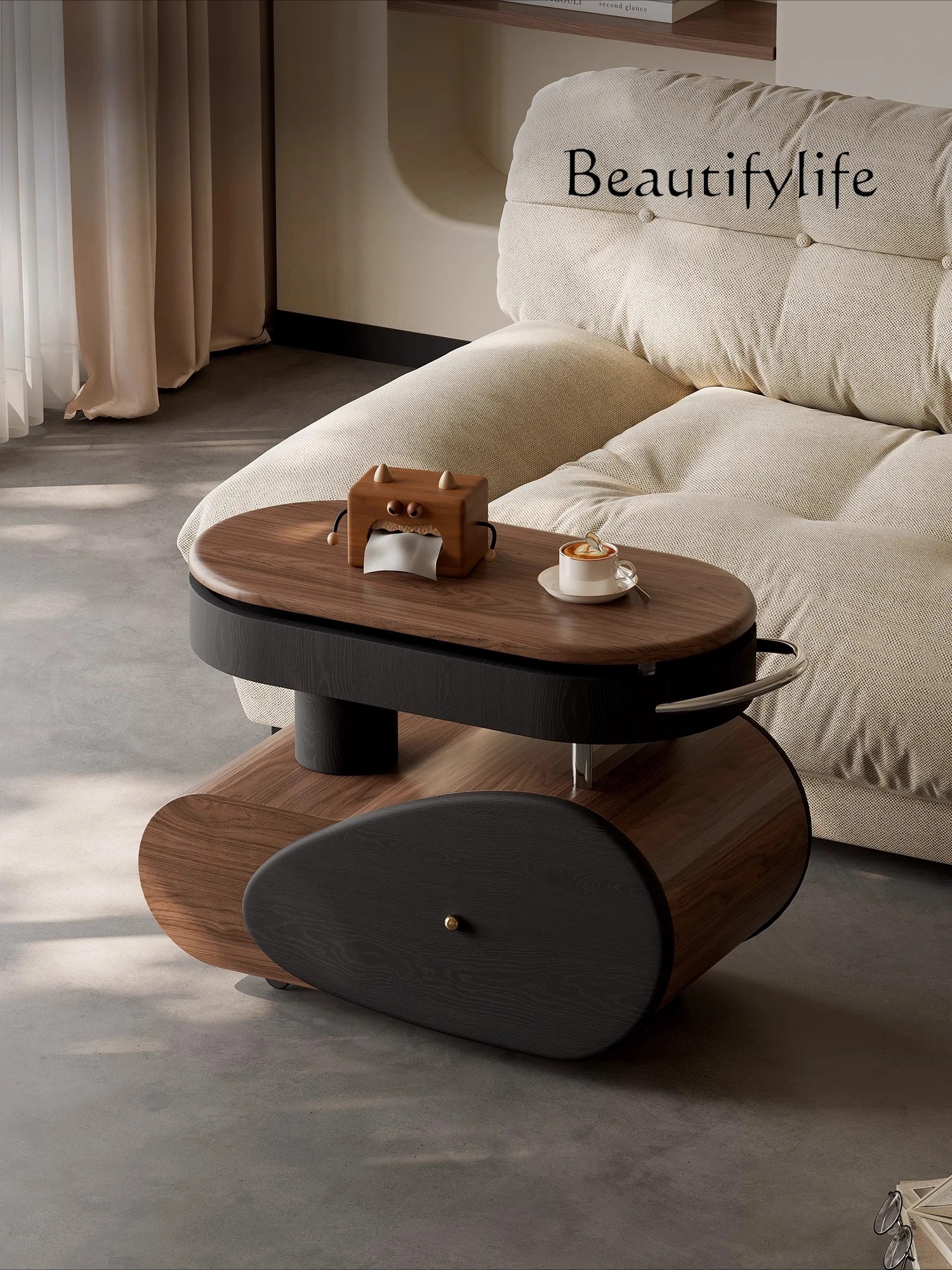 

Retro removable lifting side table light luxury high-end small apartment living room trolley coffee table