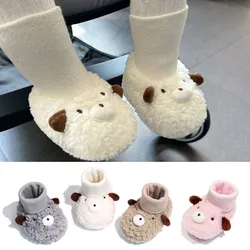 Autumn Winter Newborn Baby First Walker Fleece Warm Sneakers Soft Soled Anti-slip Shoes Toddler Cartoon Floor Socks Kids Boots