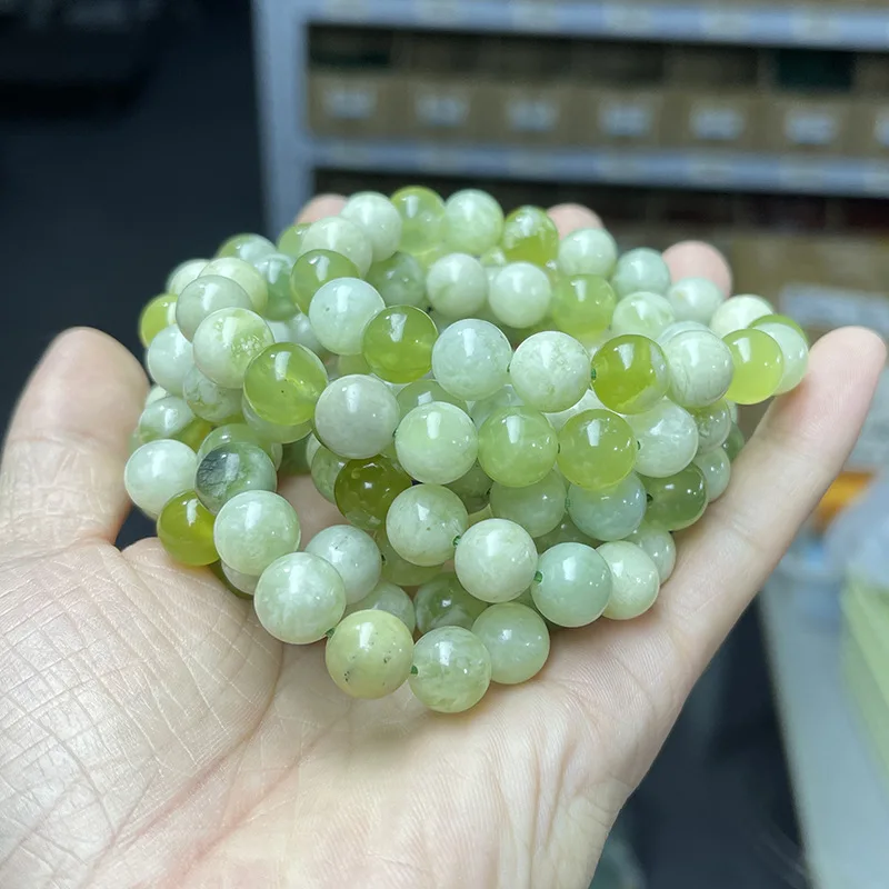 Natural 7A Serpentine New Jade Bead Green Chalcedony Round Beads Bracelet Women Stone Jewelry Gemstone Gift Handmade Strand