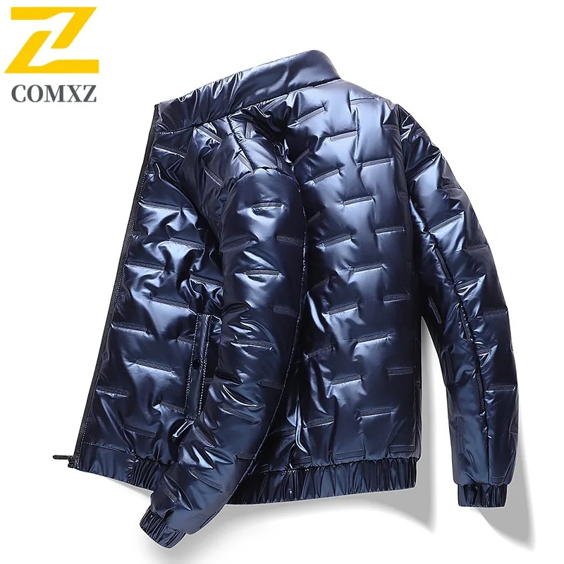 

COMXZ 2025 Mens Thickened Shiny Fleece Stand Collar Jacket Winter American Style Casual Outdoor Sports Windproof Workwear Coat