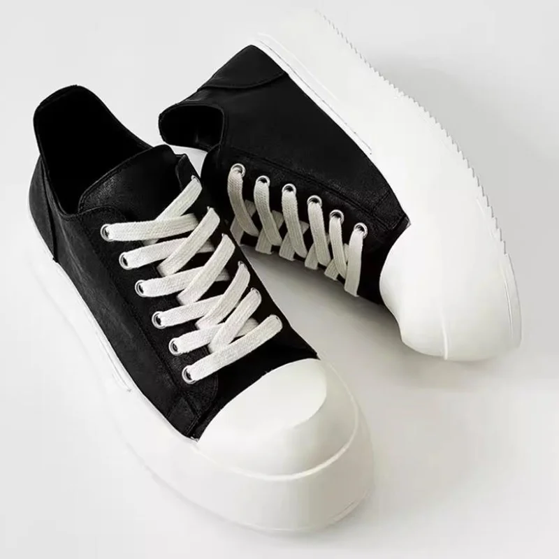 Simple Style Fashion Big-head Sneakers Men High-street Thick-soled Derby Shoes Trendy Men's Lace-up Casual Leather Shoes