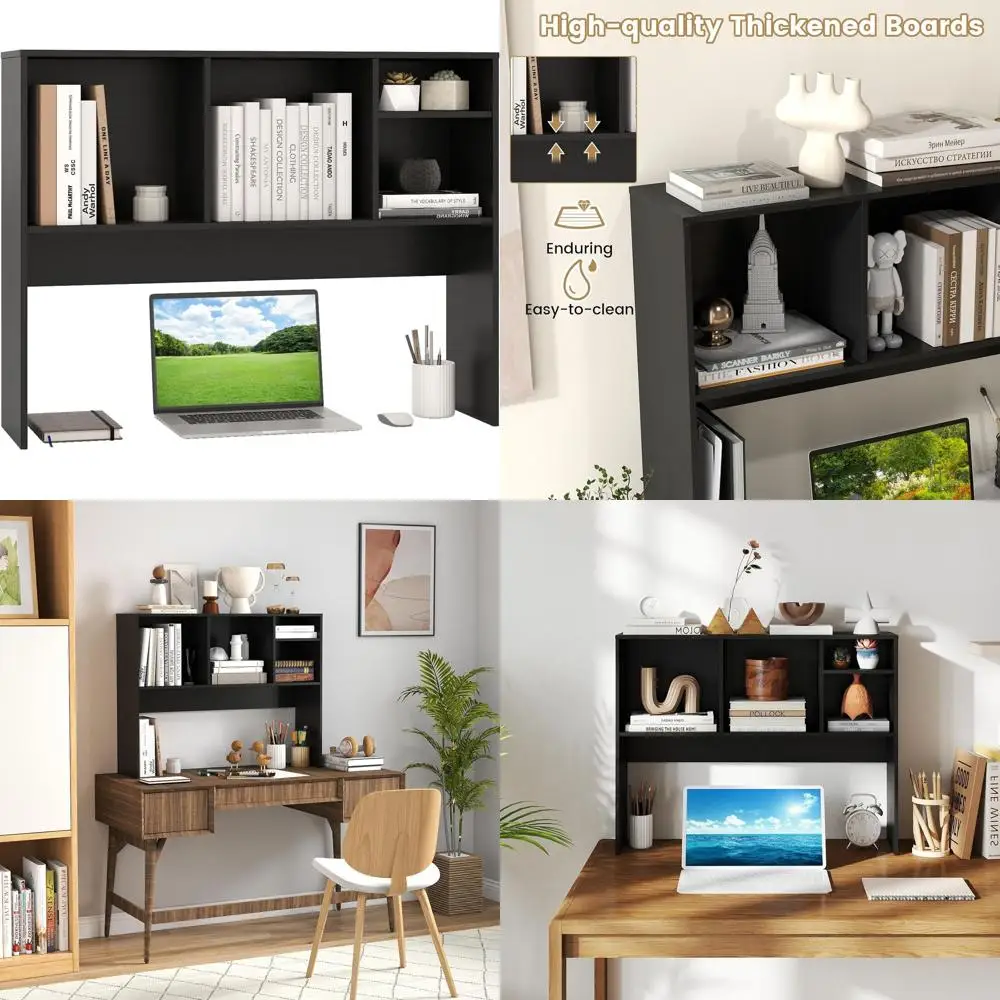 

Black Multipurpose Desk Hutch with 4 Shelves for Storage and Display in Home or Office