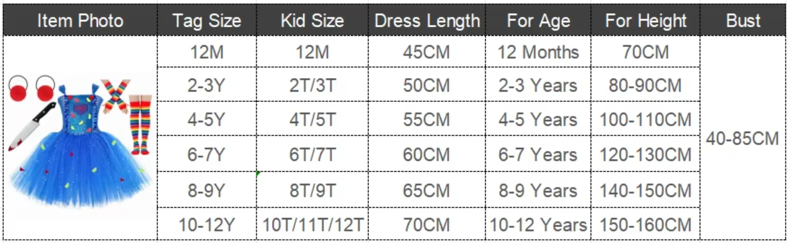 Glittery Blue Scary Chucky Costumes for Girls Halloween Horror Tutu Dress Kids Good Guys Fancy Party Outfit with Rainbow Socks