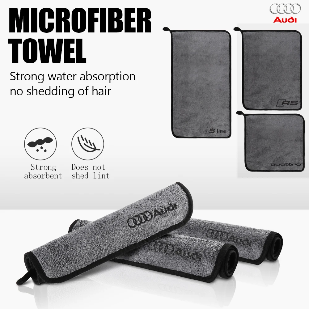 1 Toalha de Microfibra Super Absorvente para Limpeza Automotiva e Cuidados com Audi Sline Quattro B5 B6 B7 B8 B9 RS Q8 B2 B3 B4 - Acessórios