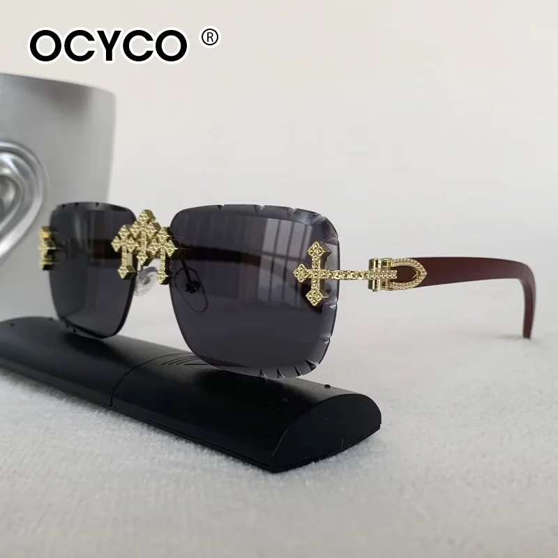 Vintage Randlose Schneiden Objektiv Sonnenbrille Frauen Männer Beliebte Diamant Kreuz Sonnenbrille Luxus Marke Designer Platz Brillen UV400 – Detail 4