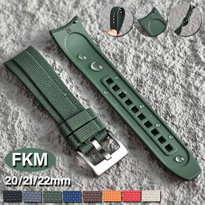 FKM Rubber Watch Strap 20mm 21mm 22mm Curved End Wristband Waterproof Sport Bracelet Quick Release Band for Rolex for Omega Belt