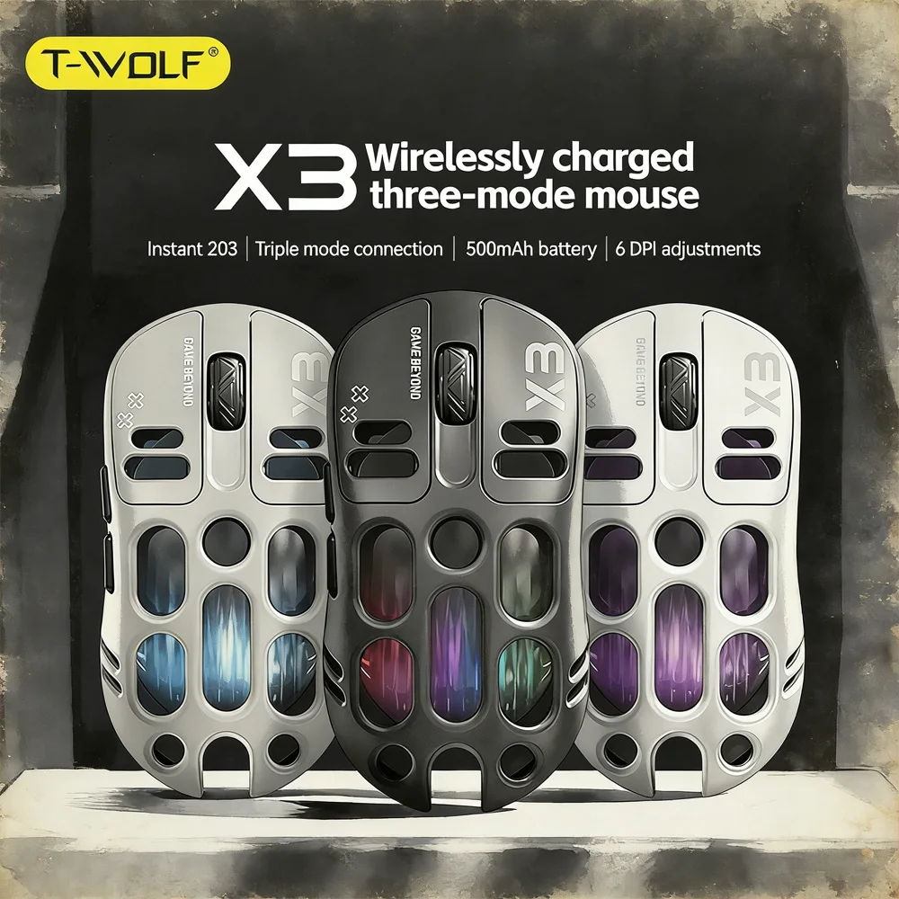 

Беспроводная игровая мышь X3, легкая, с сотовой структурой, 74 г, RGB-подсветка, 8000 DPI, регулируемая, перезаряжаемая, для ПК и ноутбуков, для геймеров