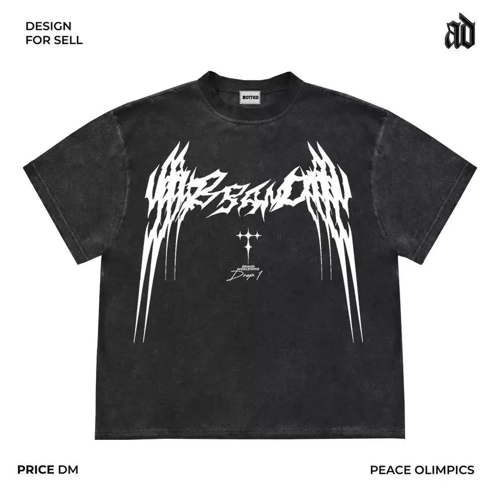 

Unsiex Short Sleeve T-shirt 2026 Spring Summer Gothic Punk Pring Neckline Street Style Oversized Short Sleeve T Shirt