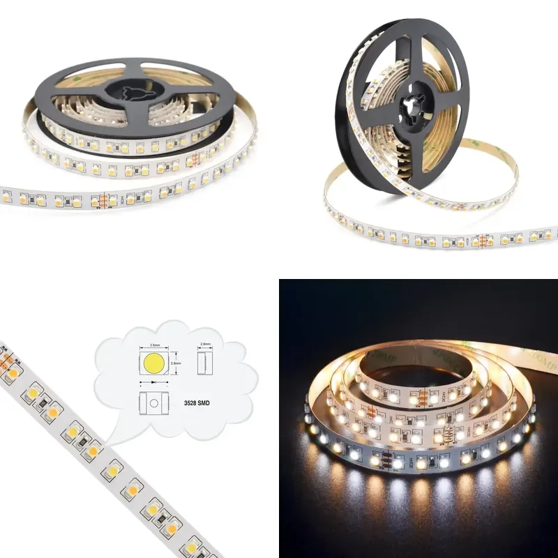 3000K 6000K Two Color CCT LED Strip Light 24V 120LEDs 3528 SMD Flexible Tape IP20 10mm PCB Variable White for Home Decoration