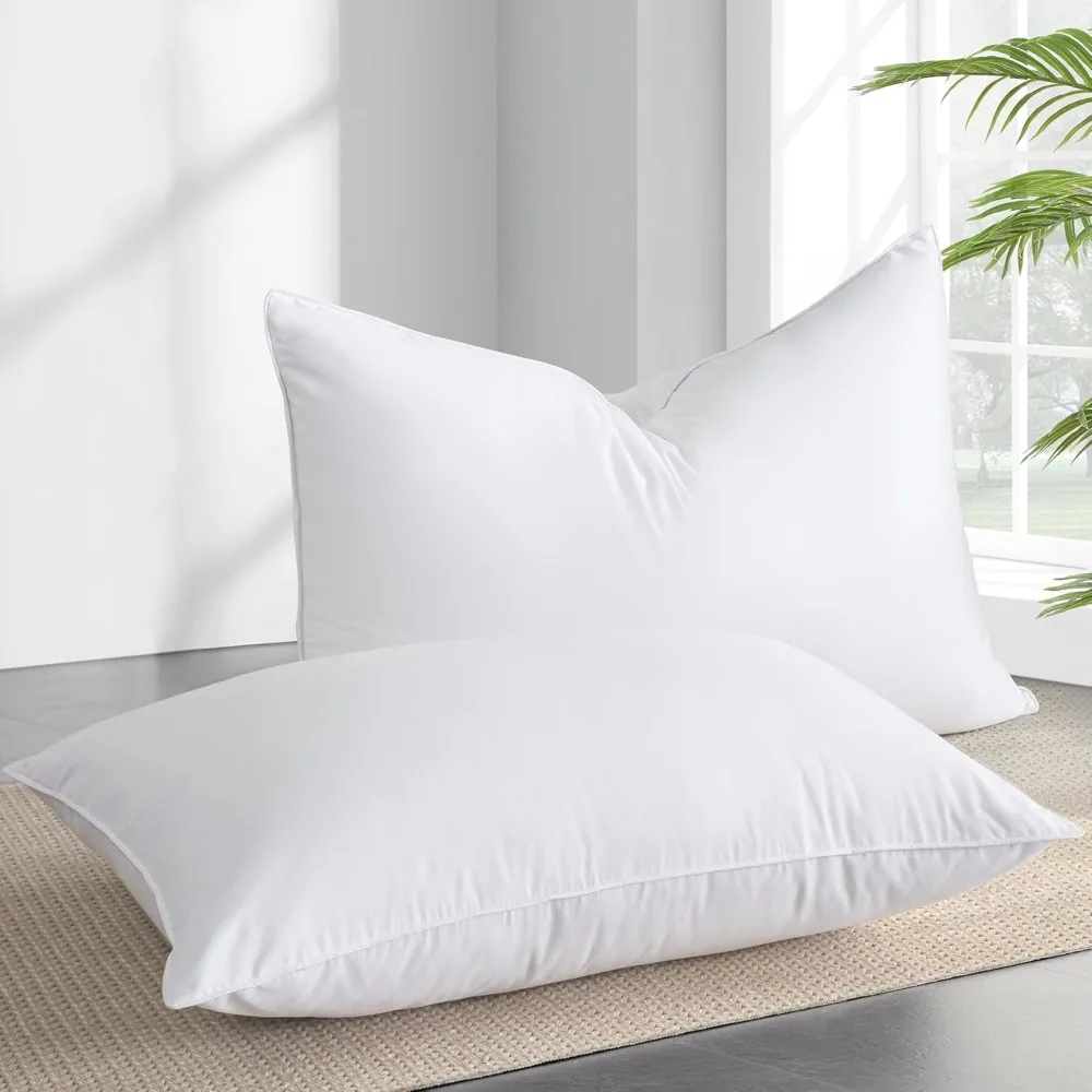 

Goose Feather Down Pillows Queen Size Set of 2 - Luxury Soft Feather Down Pillow for Sleeping - Hotel Quality Bed Pillows - Wrap