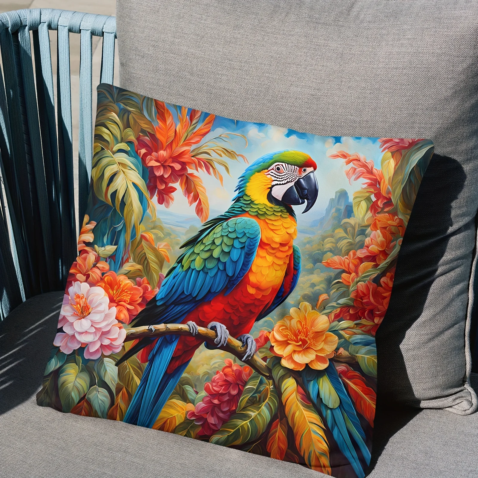 VIKAMA Vivid Parrot & Tropical Floral PillowcasesLiving room sofa cushion cover, soft and comfortable, bedroom room decoration