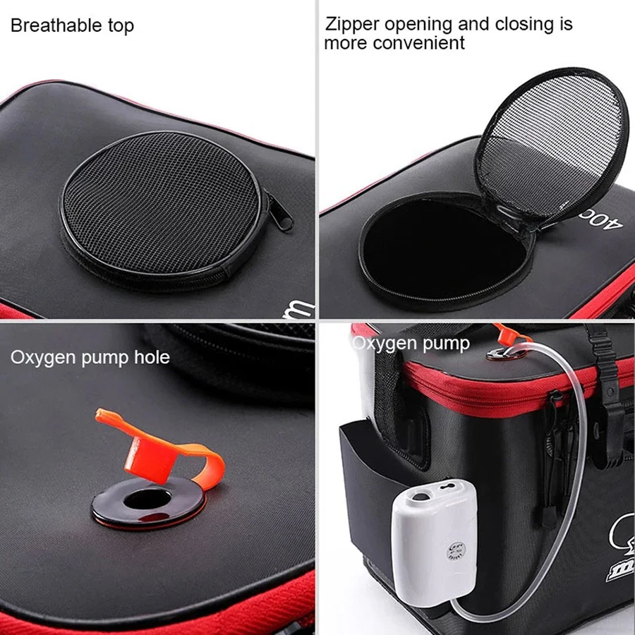Tragbare Angeltasche, zusammenklappbarer Angeleimer, lebende Fische, Box, Camping, Wasserbehälter, Pfanne, Becken, Angelgerät, Aufbewahrungstasche – Detail 5