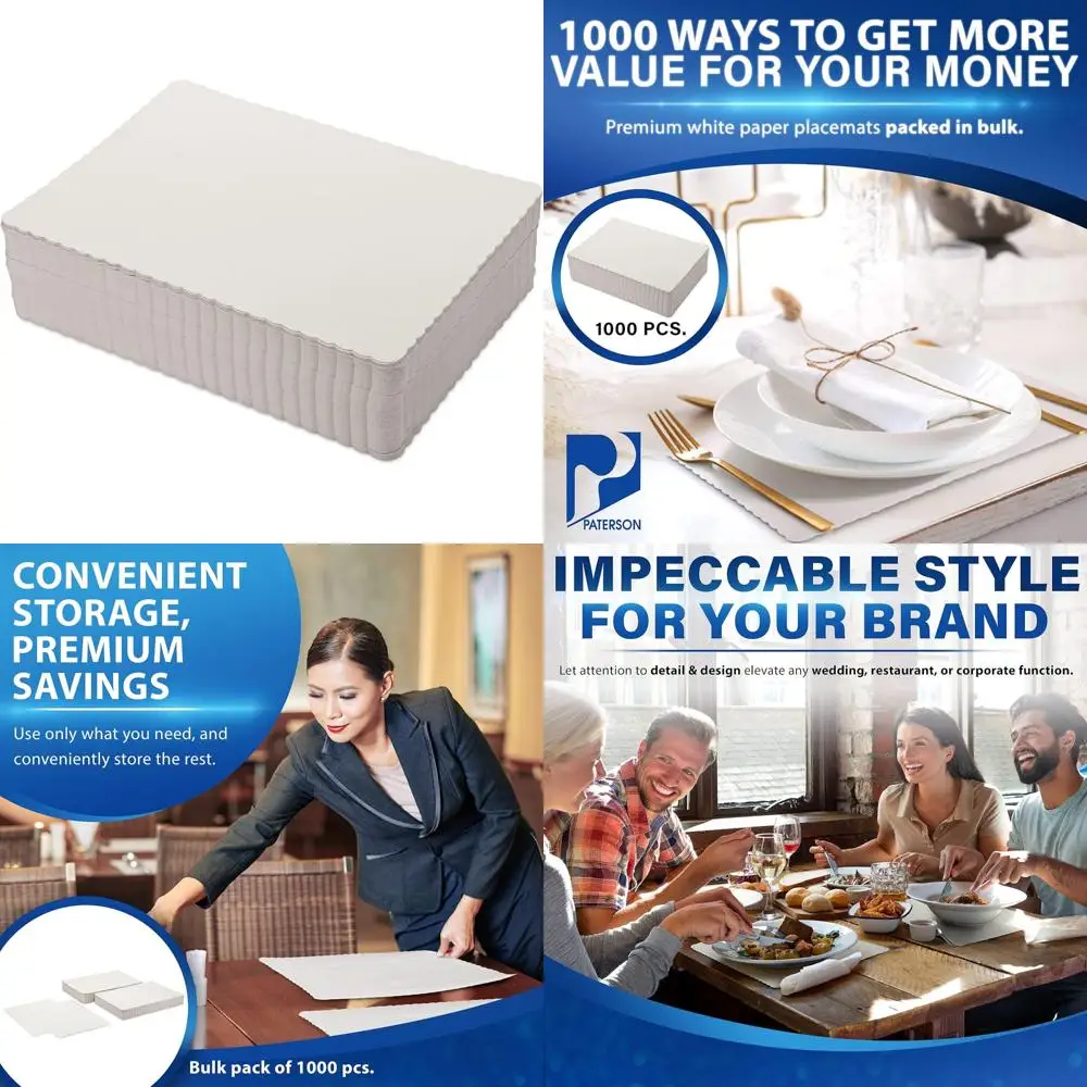 

Disposable White Paper Placemats 10x14 - Bulk 1000 Count Scalloped Newsprint for Coloring and Dining