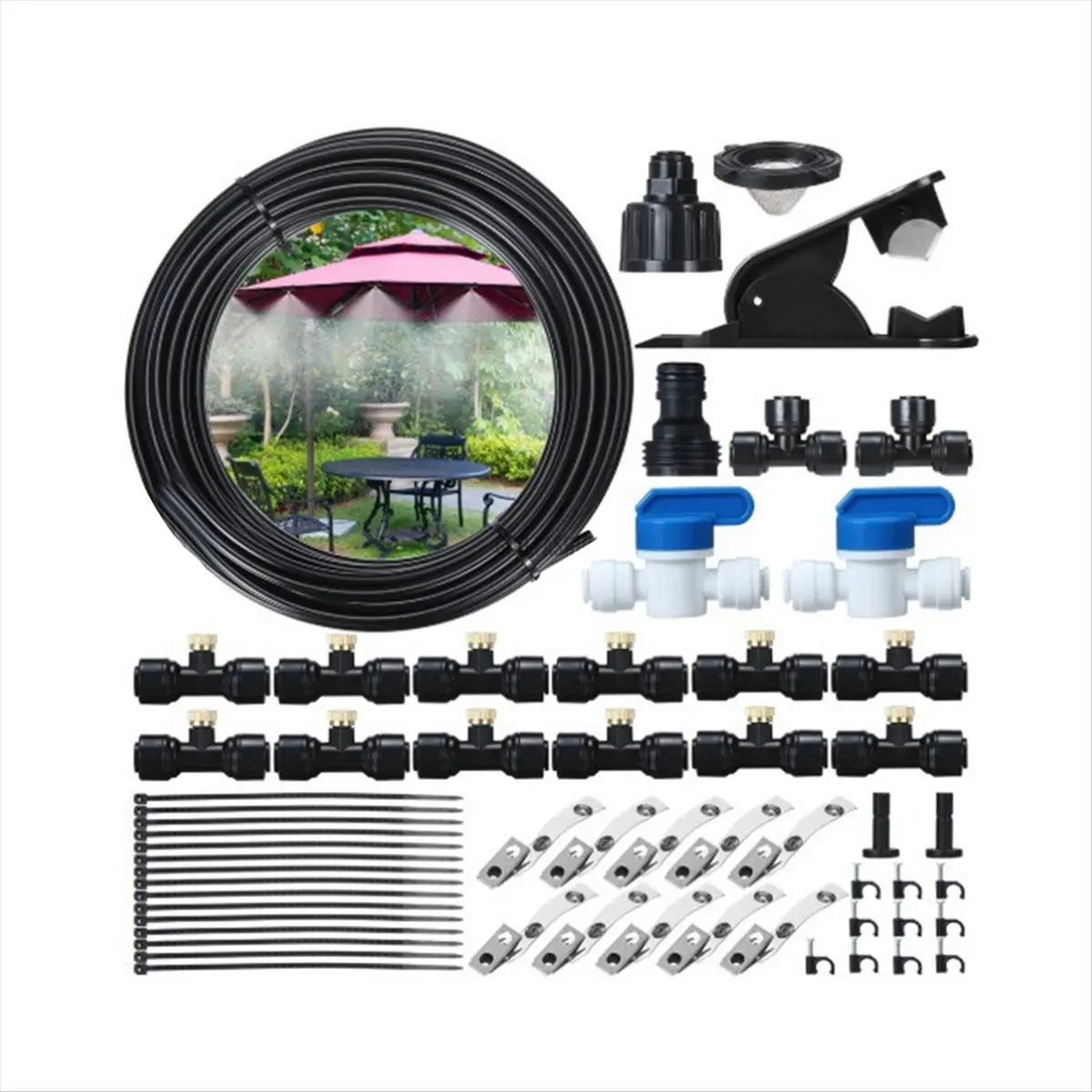 REST Misting Cooling System Outdoor,Misting System for Patio,49FT(15M) Misting Line with 12 Brass Mist Nozzles,Water Misters