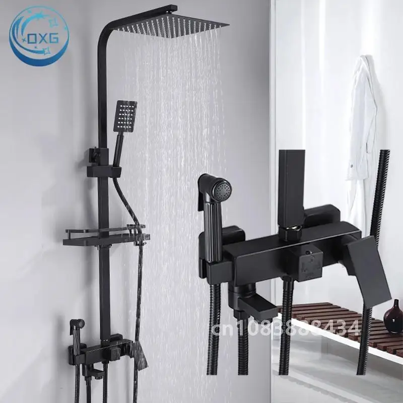 

OXG Black/Chrome Brass Shower Faucets Bathroom Shower Mixer Faucet Shower System Rainfall Shower Set Shower Spray For Bathroom