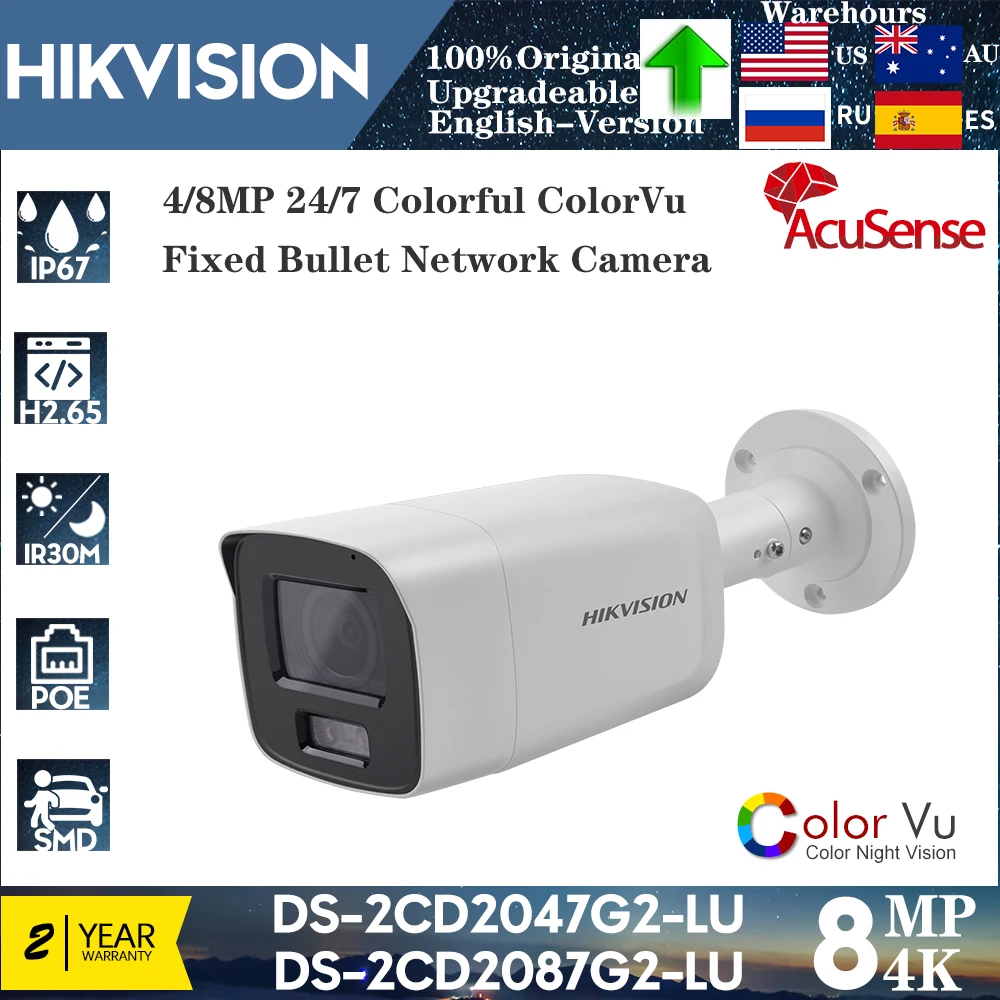 Original Hikvision 4K 8MP Bullet DS-2CD2087G2-LU IP Camera  24/7 Colorful ColorVu Network PoE Microphone Video Surveillance