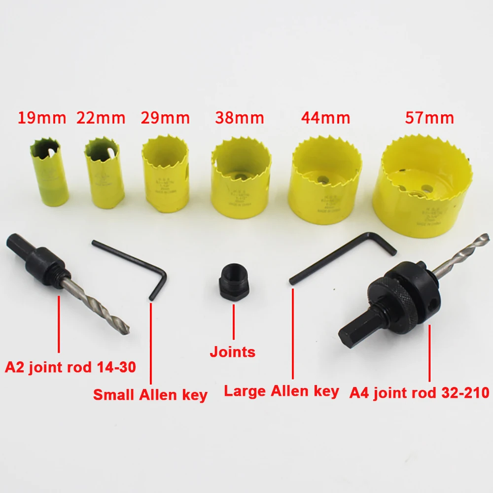 9x M42 High Speed Steel Hole Saws Drill Tool Kit 19-57mm Saw Cup Wood Cutter Drill Bit For Cutting Wood Aluminum Plate Plastic