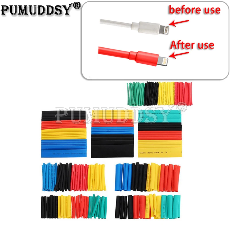 328PCS Size 5 Color Multicolor Polyolefin 2:1 Halogen Free Heat Shrink Tubing Combination Sleeve Packaging Tube Sample Pack
