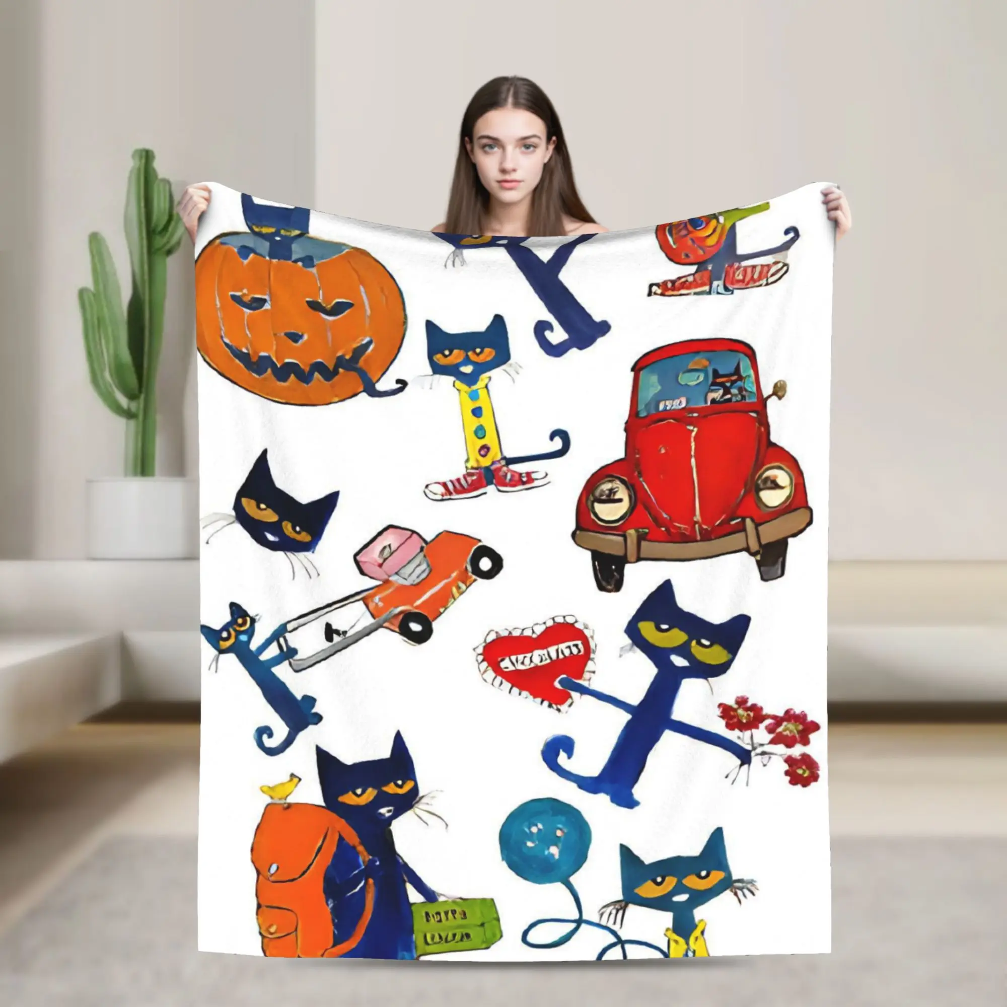 Pete the Cat Cartoon Blankets Fleece Summer Air Conditioning Groovy Cat  Multifunction Throw Blankets for Bedding Bedding Throws