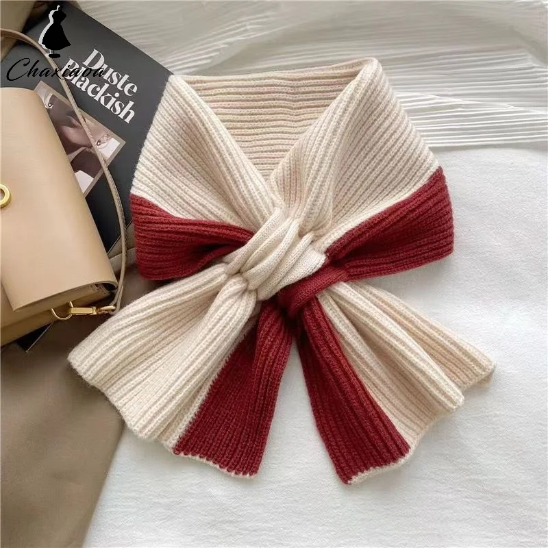 

Double Color Cross Scarf for Women Solid Color Matching Winter Warm Scarves Fashionable Windproof Neck Protector