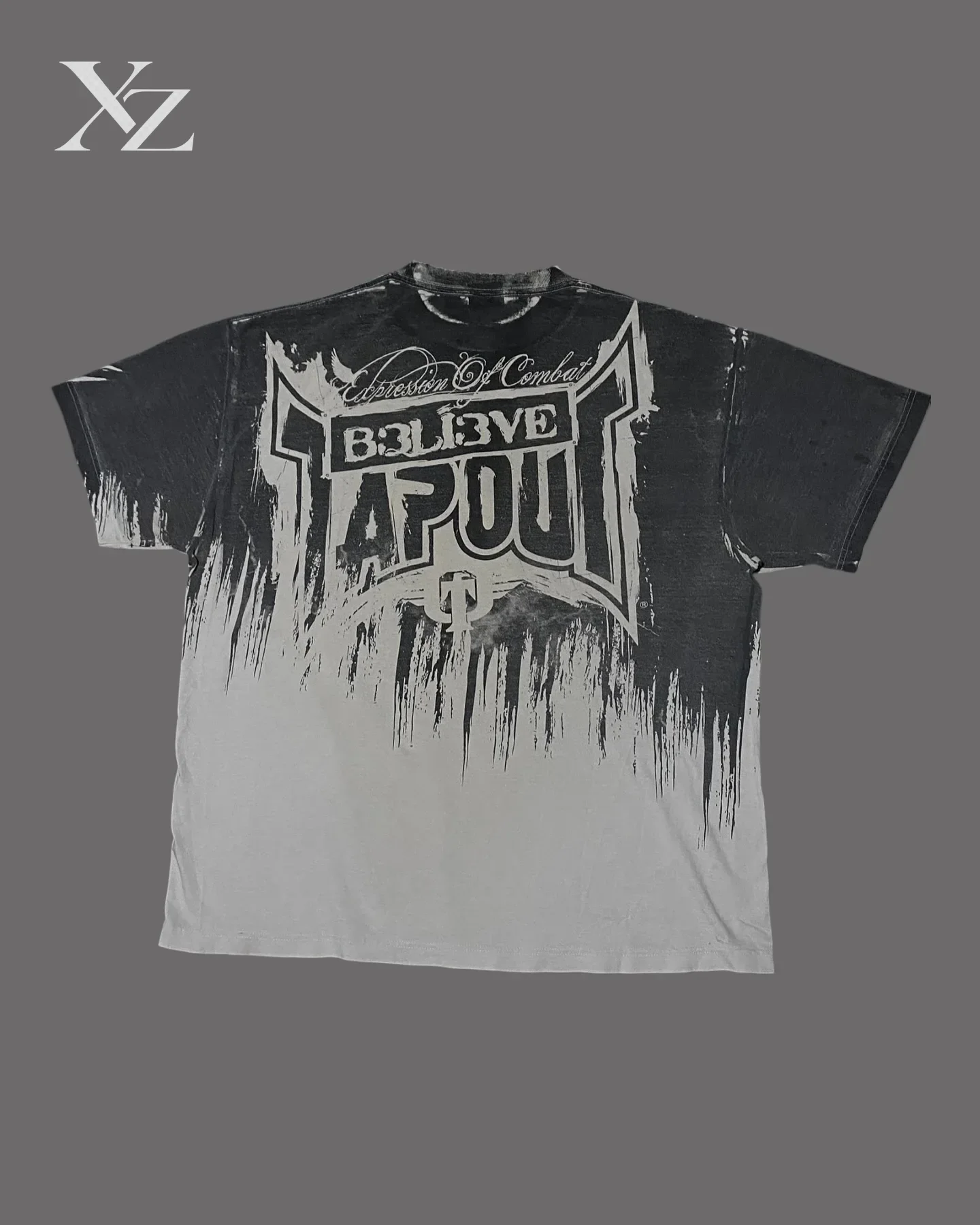 Tapout Summer Streetwear T Shirt Black White Gradient Tie Dye Cotton Trendy Brand Short Sleeve Top for Music Festival Outfits