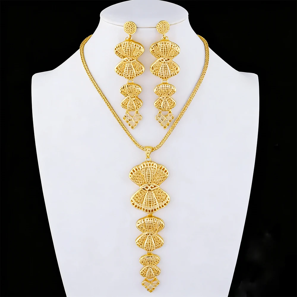 

Dubai African 24K Gold Plated Shell Shape Necklace Earrings 3pcs Set for Women Gold Color Party Wedding Banquet Jewelry Gift