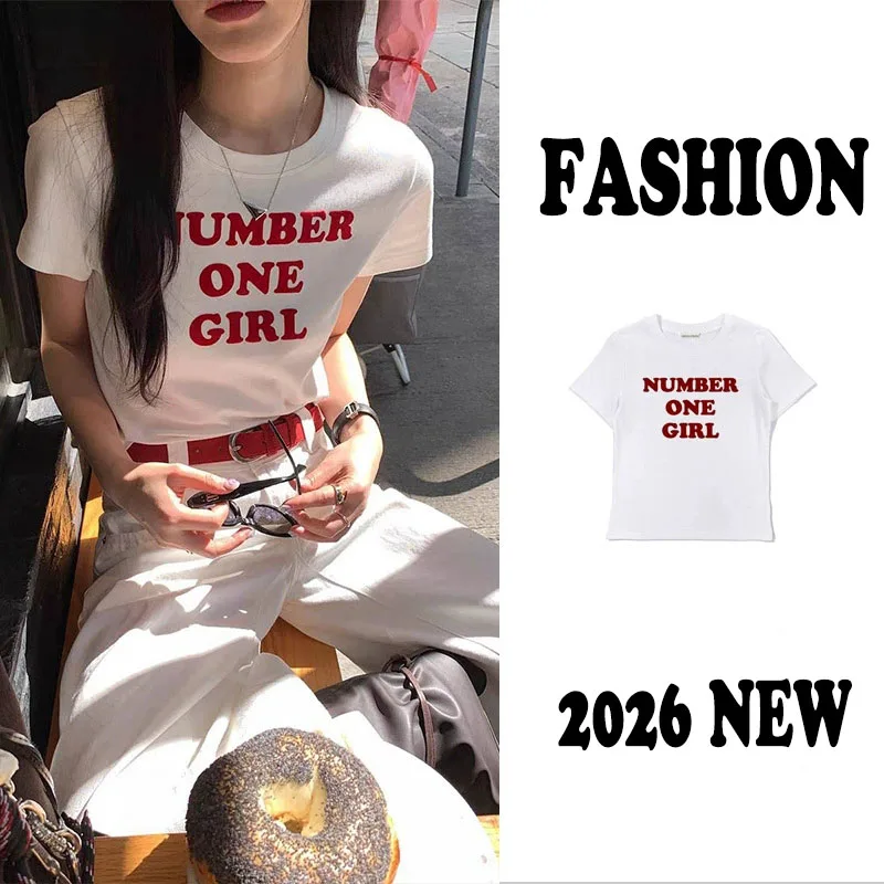 

Женская футболка с круглым вырезом и буквенным принтом, повседневные футболки с короткими рукавами на весну и лето Y2K, облегающий укороченный топ, женская одежда