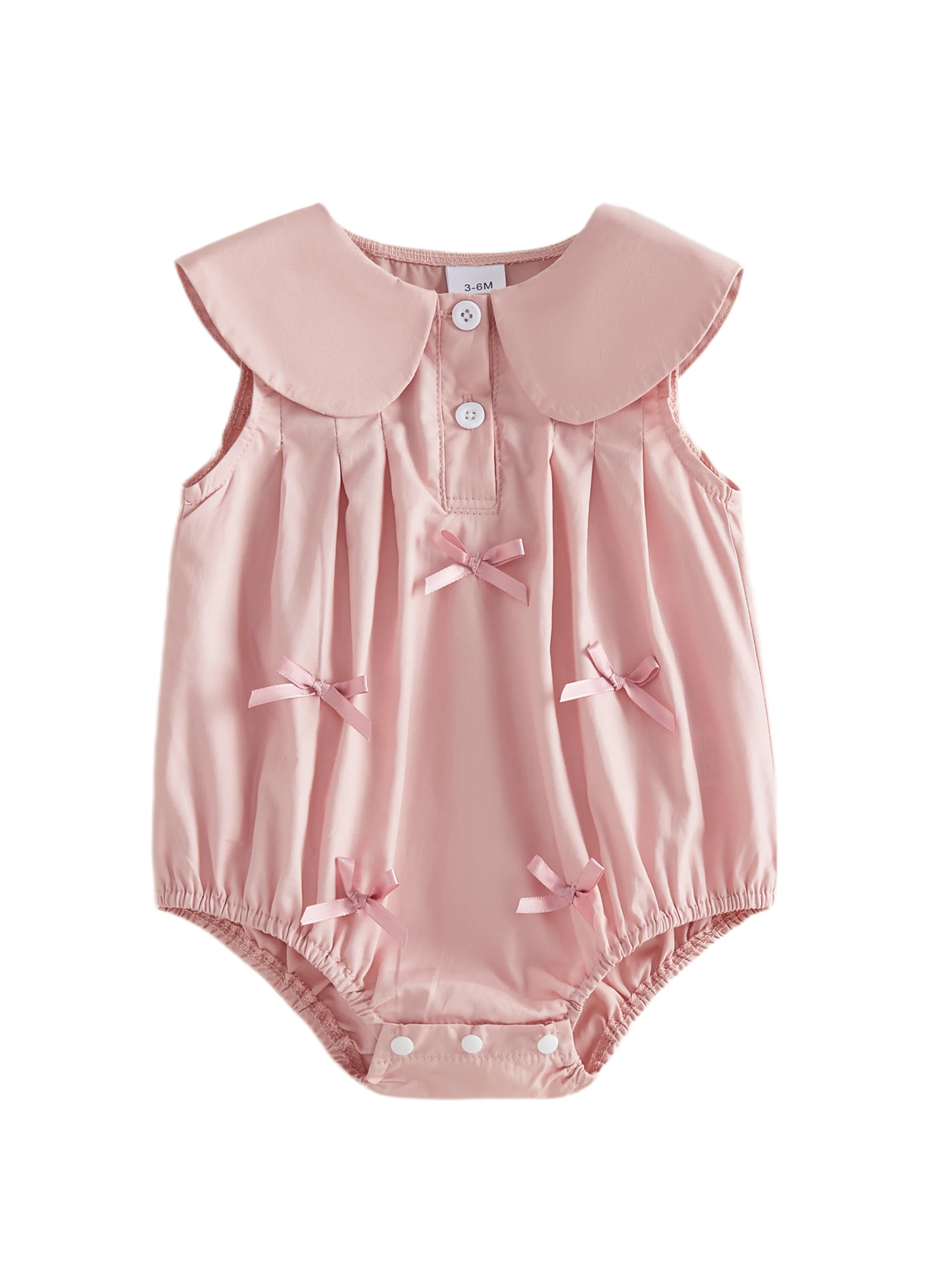 

Toddler Girls Floral Print Sleeveless Romper with Ruffle Collar and Bow Detail - Pink Summer Button-Up Jumpsuit