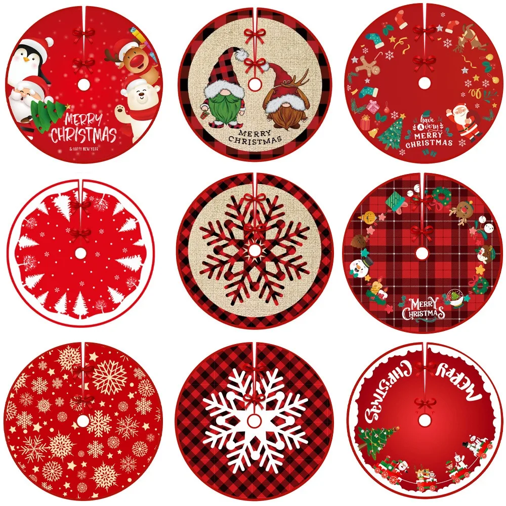 

90cm Christmas Tree Foot Cover Santa Claus Snowflake Christmas Tree Skirt Decoration for Home Carpet Base Mat Navidad New Year