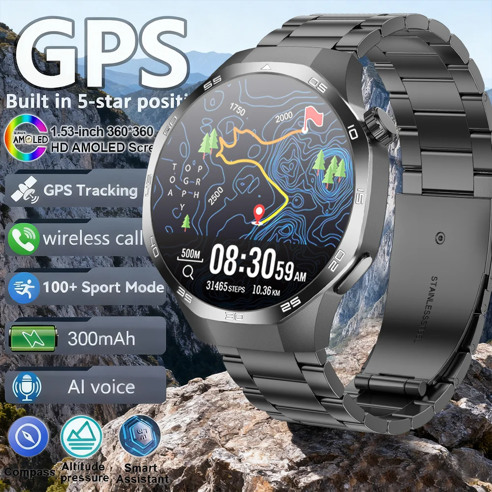 

2025 New Sport Smartwatch Men NFC Health Monitor SOS Watch GPS Track Compass Altimeter Waterproof Blue Tooth Call Smart Watch