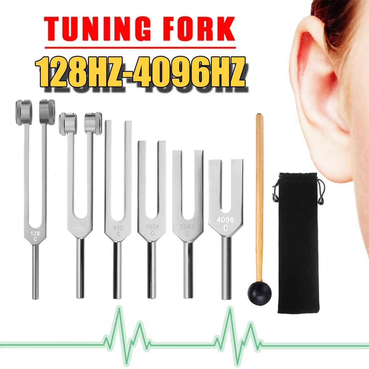 Medical 128Hz 256Hz 512Hz 1024Hz 2048Hz 4096Hz Neurological Massager Chakra Tuning Fork Hammer Stick Sound Healing Therapy Tool