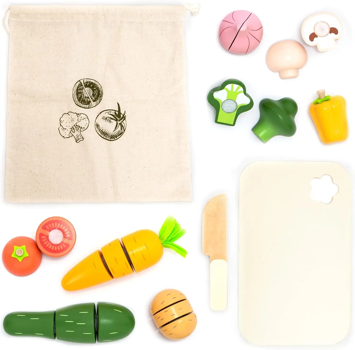 野菜カットセット-木製プレイフードキッチンアクセサリー、多機能ごっこ遊びアクセサリー、幼児向け木製カットフルーツおもちゃ