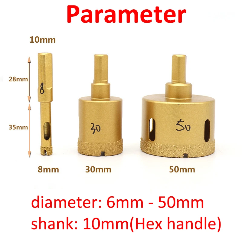 1 pz 6-50mm diamante brasato nucleo trapano a umido per gres porcellanato marmo vetro granito sega a tazza accessori taglio sega