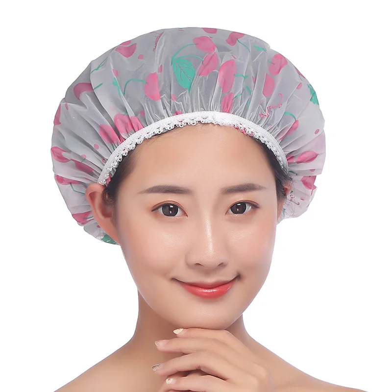 Bath Hat Oil Fume Proof Thickened Shower Cap Shower Hat Hair Salon Supplies Bathing Cap Printed Lace High-grade Waterproof