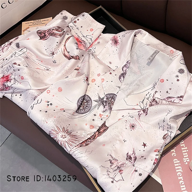 

Женский пижамный комплект, сексуальная одежда для сна из ледяного шелка с принтом, домашняя одежда, брюки с длинными рукавами, пижамный костюм, свободная повседневная пижама, одежда для дома