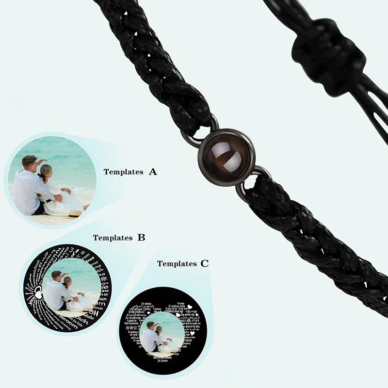 Custom Bracelets With Picture Inside Customized Photos Projection Pendant Couple Bracelets Hand-woven Rope Birthday Gifts