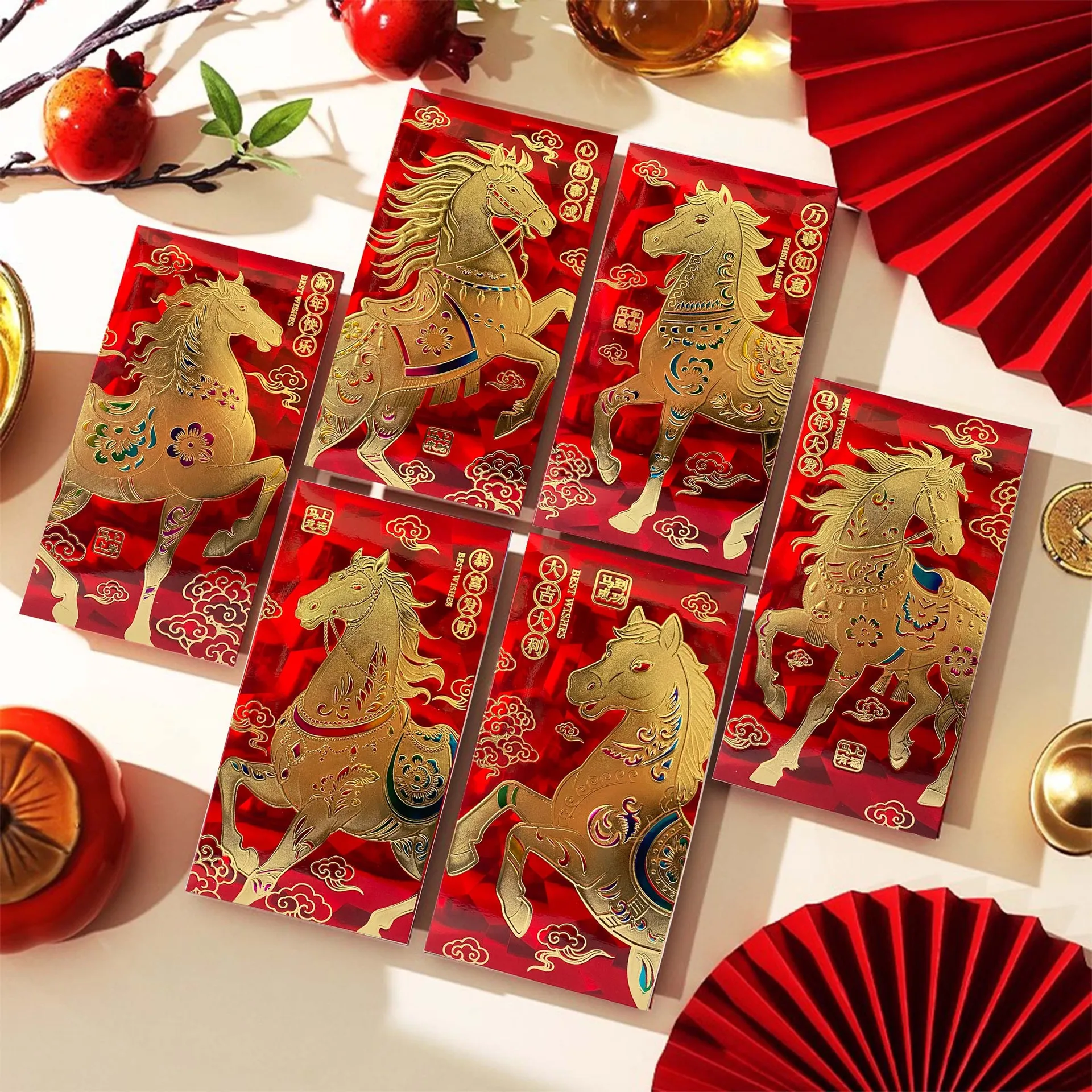 6 Pcs Creative Bronzing Red Envelope 2026 Thicked New Year's Lucky Money Bag Spring Festival Hongbao Birthday Lucky Money Pouch