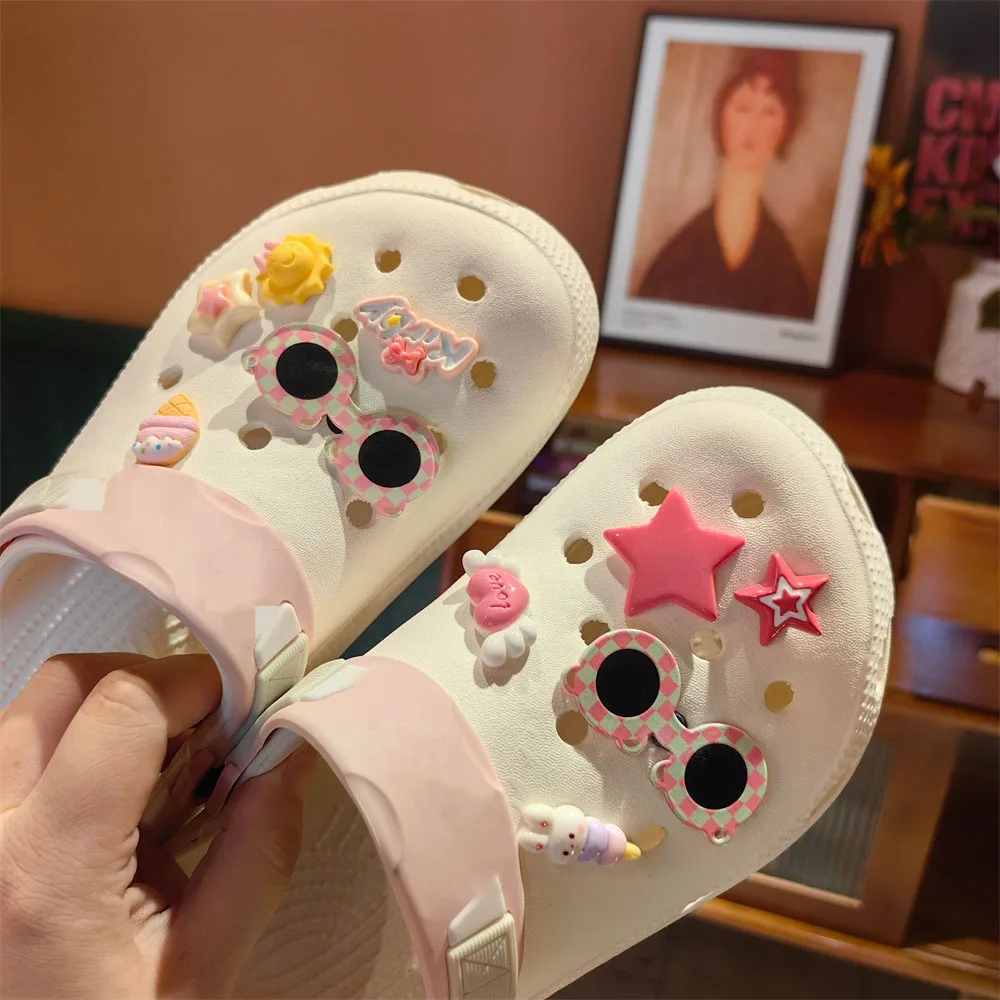 DIY Cute Kawaii Sunglasses Set Shoe Charms Accessories for Clogs Slide Sandals Garden Shoe Decoration Buckle Pins Summer Gifts