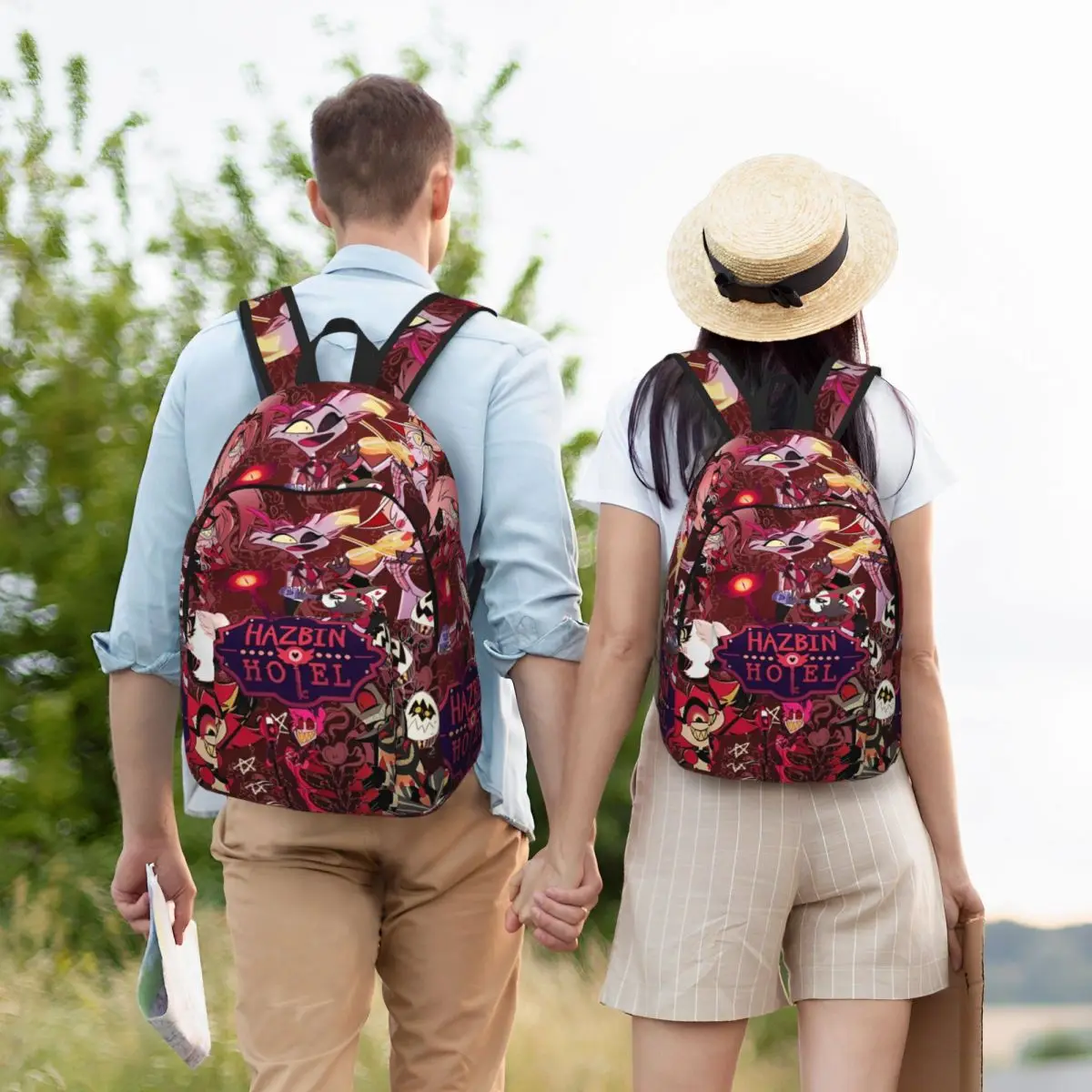 H-HazbinHotels Klassischer Rucksack mit Tasche, High-School-Arbeit, schwarzer Comedy-Tagesrucksack für Männer und Frauen, Laptop-Computer-Umhängetasche