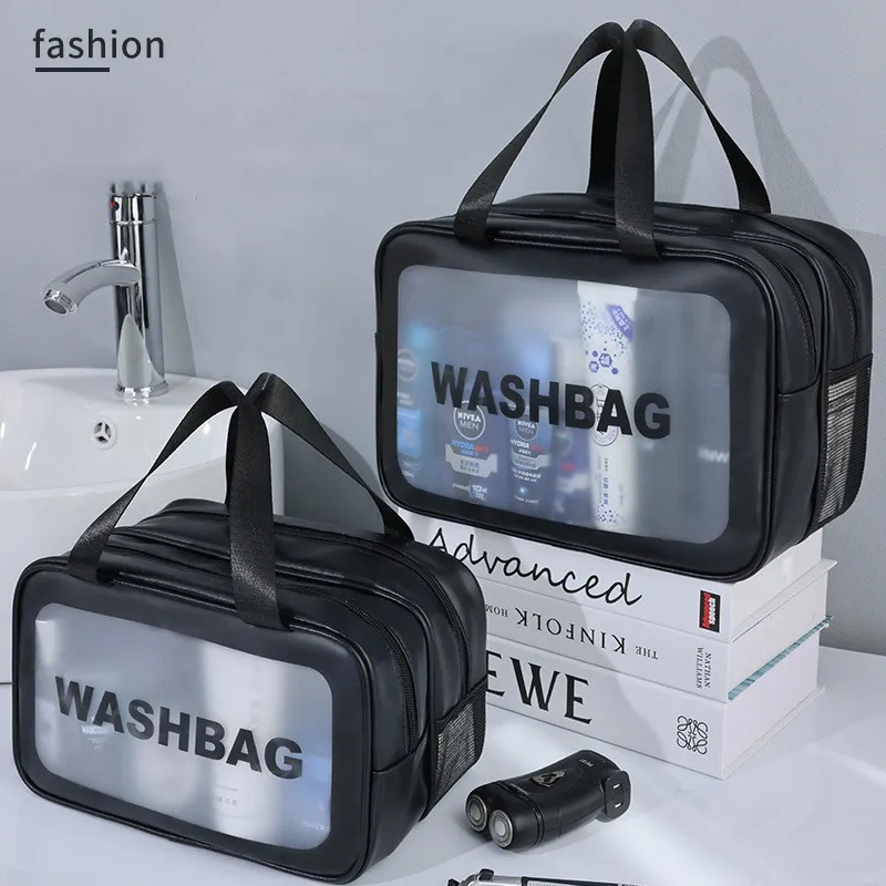 Dry-wet separation double transparent PU makeup bag portable washing bag cosmetic storage bag travel fitness swimming essentials