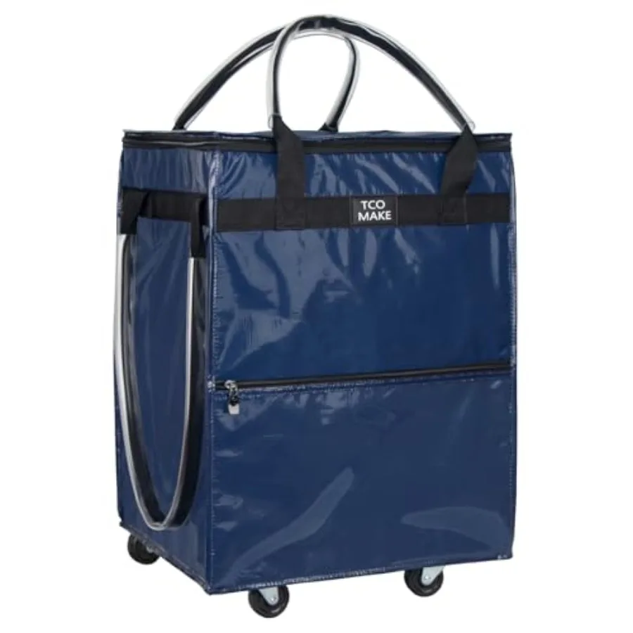 

Reusable Grocery Bag on Wheels,,Rolling Shopping Bags with Wheels and Handle, Folding Rolling Tote Trolley, 3 Pockets and Zippe