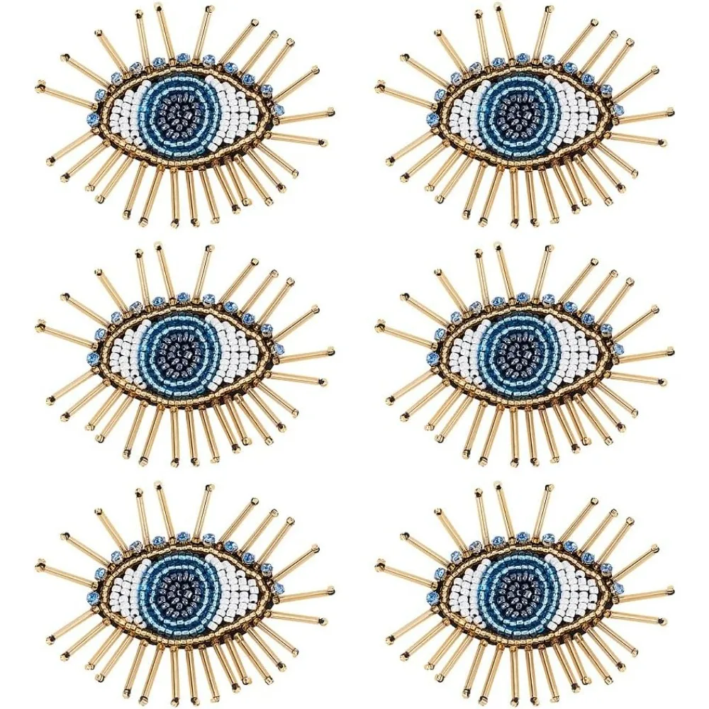 6 Pcs Eye Beaded Patches for Clothes Blue Evil Eye Sequined Patch Sew on Rhinestone Beaded Applique for Clothes Jackets Jeans