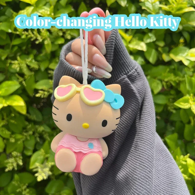 헬로키티 애니메이션 피규어 키체인 귀여운 온도 변화 색상 변하는 가방 걸이 만화 펜던트 장식 선물