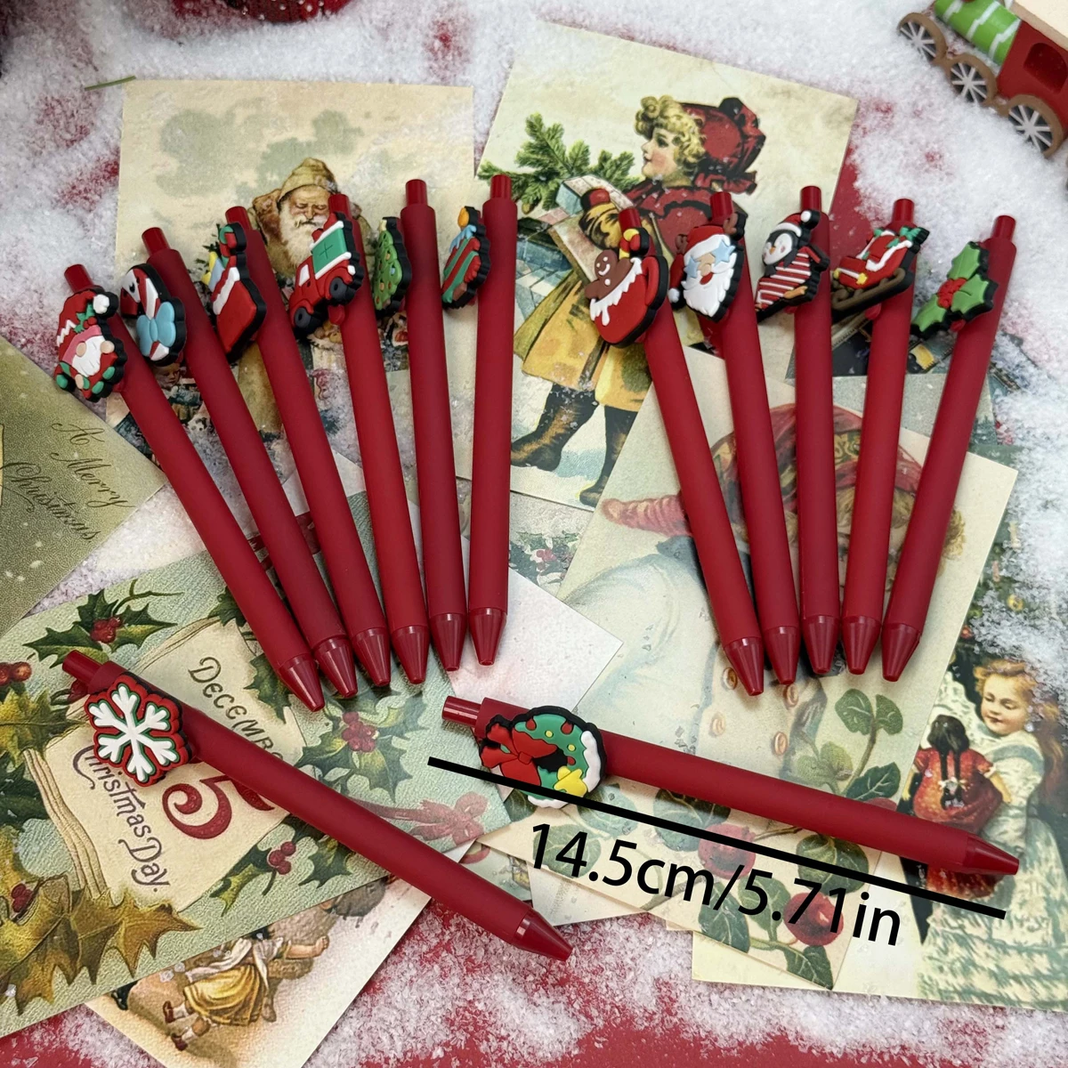 5pcs Christmas Themed Ballpoint Pens, Including Cartoon Gingerbread, Santa Claus, Snowflakes, Comfortable Grip, Smooth Writing