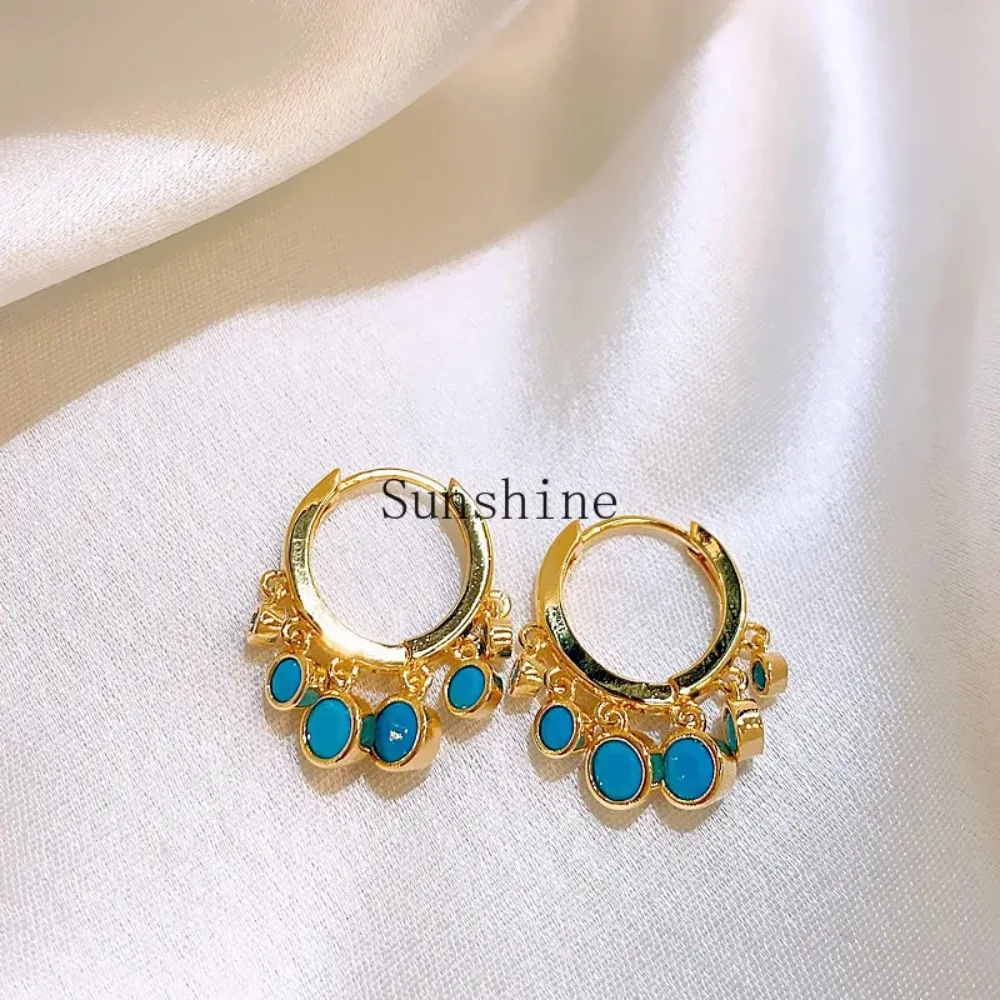 Retro green tassel stud earrings for women's 2024 new popular high-end exquisite earrings, suitable for summer earrings