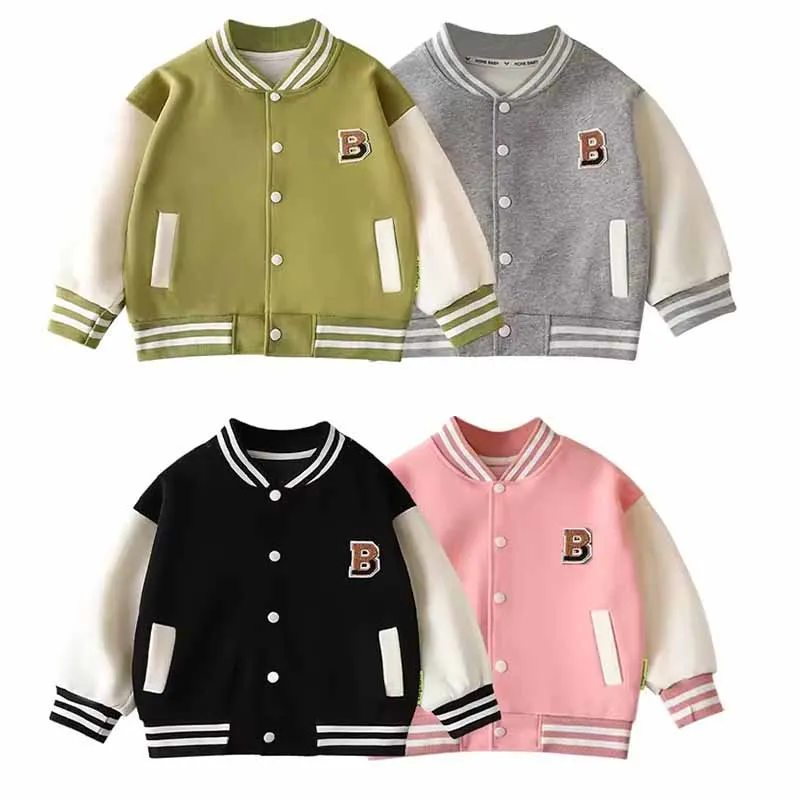 

New Baby Baseball Jacket Boys Letter Round Collar Coat Spring Autumn Girls Fashion Casual Sports Outerwear 12M-12 Years Old