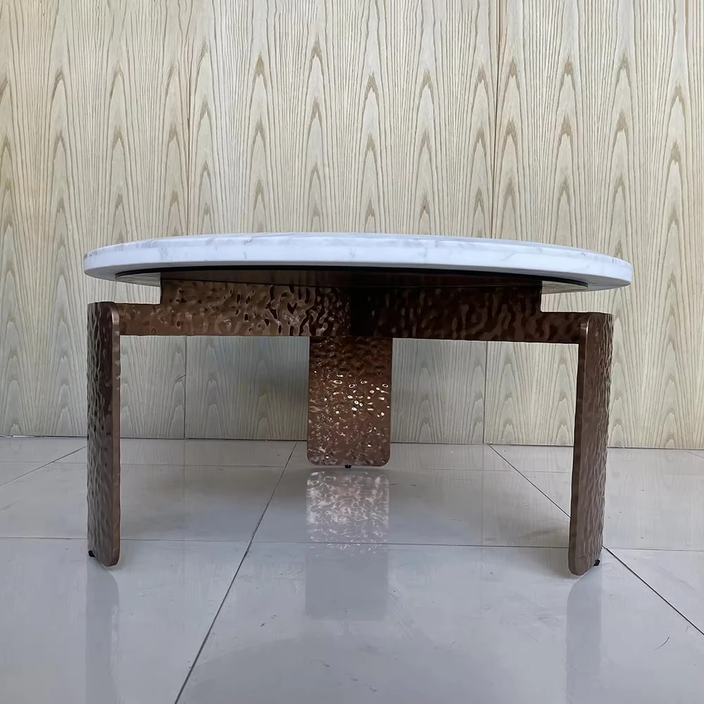 Stainless steel legs marble tabletop coffee table has a smooth surface that is easy to clean living room