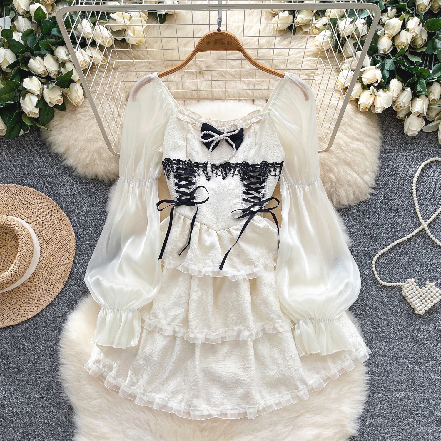 Vestidos elegantes y elegantes de manga larga con mangas abullonadas, vestidos ajustados empalmados, vestido de noche de calle alta para fiesta, ropa de otoño